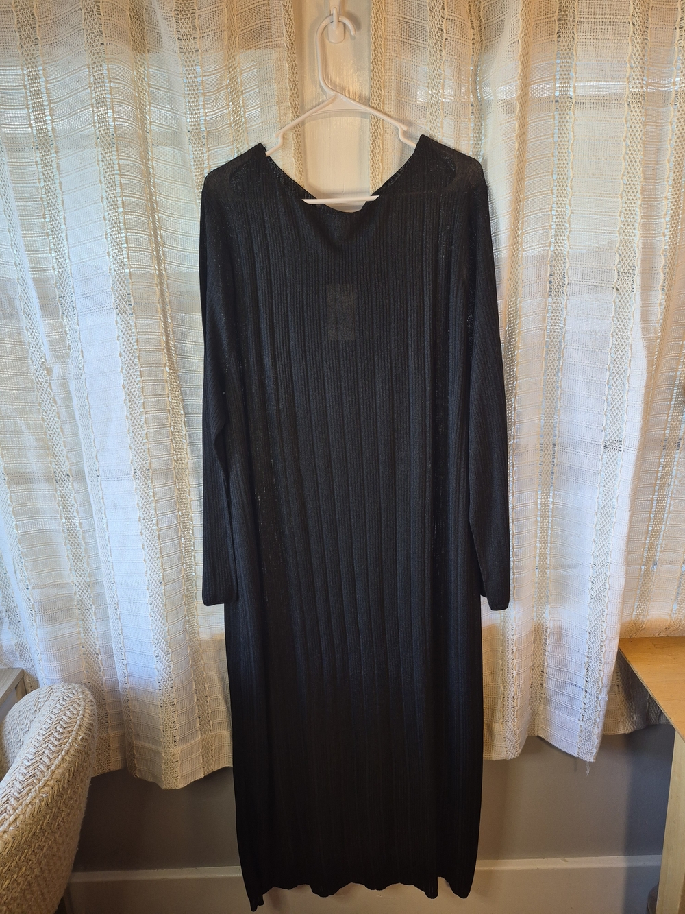 A New Day Black Ribbed Long-Sleeve Sheer Midi Dress Size 3X